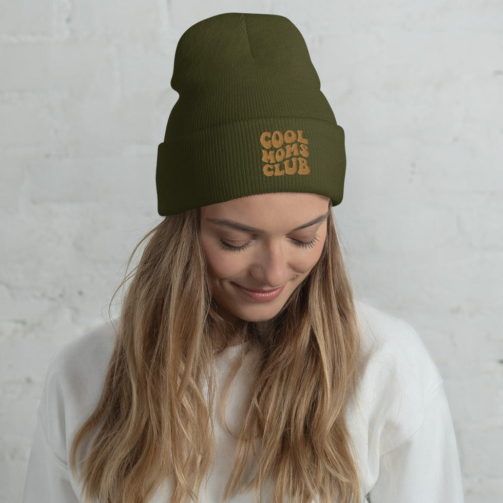 Cool Moms Club Cuffed Beanie - Embroidered gold