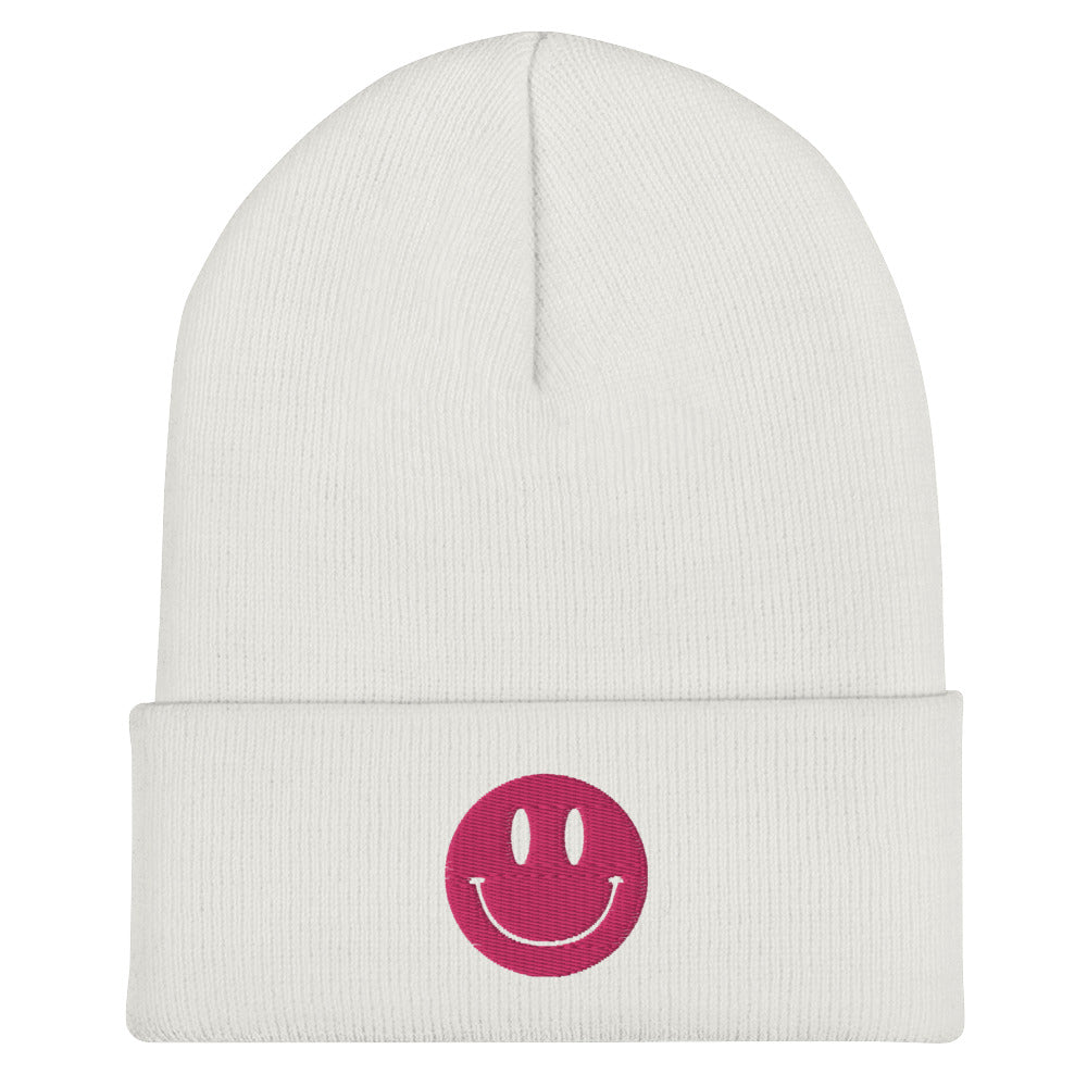 The OG Snap Happy Face Beanie - Pink Embroidered